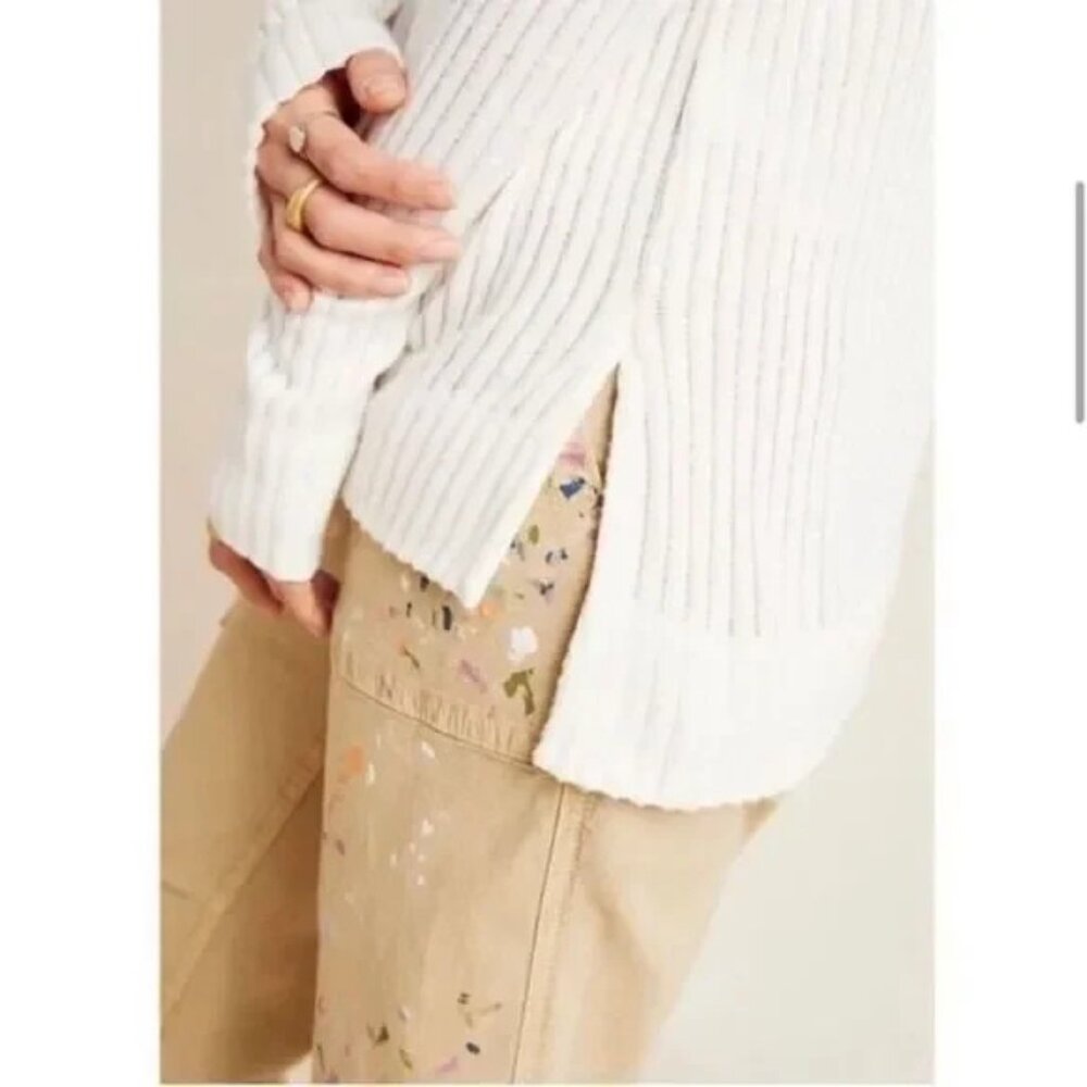 Maeve by Anthropologie Cream Ribbed Chunky Knit Sweater Cowl Neck Size Medium - Picture 3 of 11